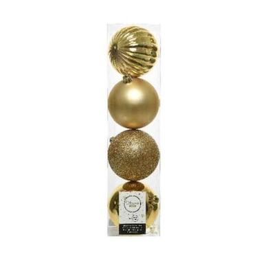 Decoris Kerstballen - 4 stuks - licht goudkleurig - mix - 10 cm product