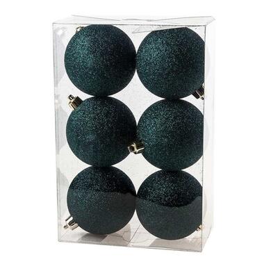 Cosy & Trendy Kerstballen - 6 stuks - petrol blauw - glitter - 8 cm product