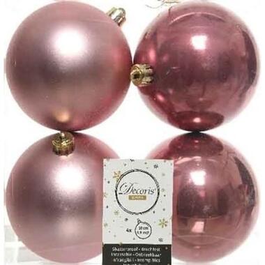 Decoris Kerstballen - 4x st - oudroze - 10 cm - kunststof product