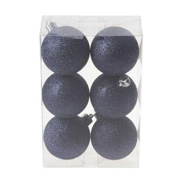 Cosy & Trendy Kerstballen - 6x st - donkerblauw - glitters - 6 cm product