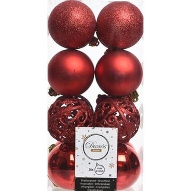 Decoris Kerstballen - 16 stuks - rood - kunststof - mix - 6 cm product