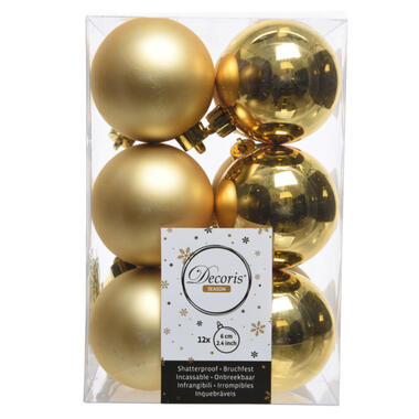 Decoris Kerstballen - 12 stuks - goudkleurig - mat en glans - 6 cm product