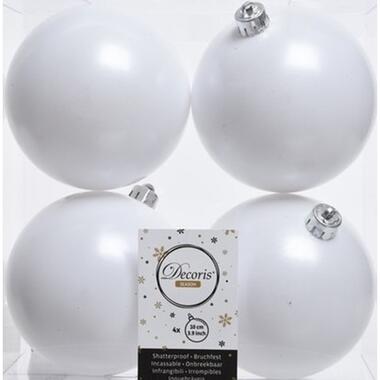 Decoris Kerstballen - 4 stuks - winter wit - kunststof - mat - 10 cm product