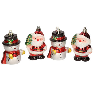 Bellatio decorations Kerstballen - sneeuwpop en kerstman - 4 stuks product