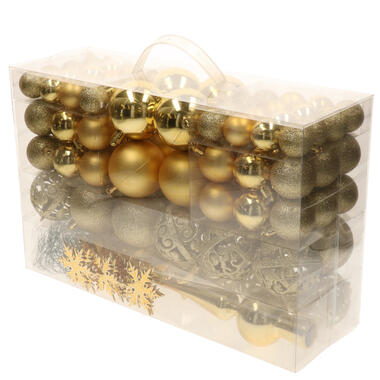 Bellatio decorations Kerstballen set - 110 stuks - goud - kunststof product