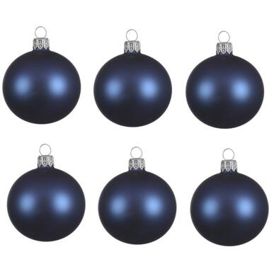 Decoris Kerstballen - 6 stuks - donkerblauw - mat - glas - 6 cm product