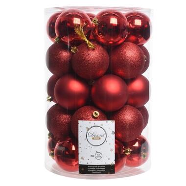 Decoris kerstballen - 34x st - rood - 8 cm - kunststof product