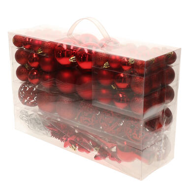 Bellatio decorations Kerstballen set - 110 stuks - rood - kunststof product