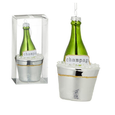 1x Kersthanger figuurtjes glazen champagne fles 14 cm product