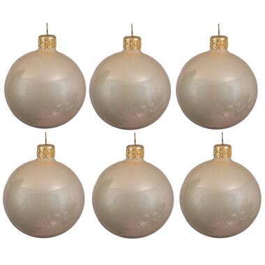 Decoris Kerstballen - 6 stuks - licht parel - glans - glas - 8 cm product