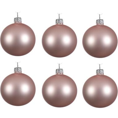 Decoris Kerstballen set - 6x stuks - licht roze - glas - 6 cm product