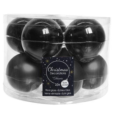 Kerstballen - 10 ST - zwart - glas - 6 cm product