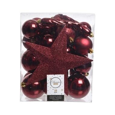 Decoris Kerstballen - 33 stuks - donkerrood - mix - met piek product