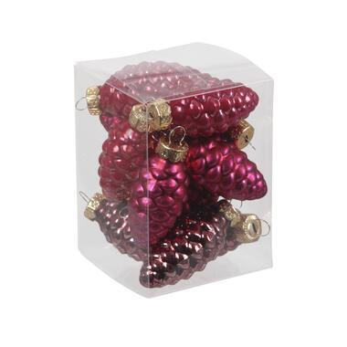 Bellatio decorations Kerstballen - dennenappel - 12x - rood - 6 cm product