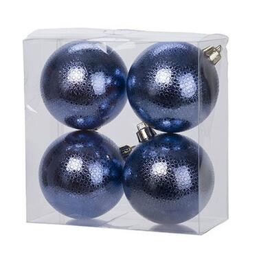 Cosy & Trendy Kerstballen - 4 st - donkerblauw - cirkel motief - 10 cm product