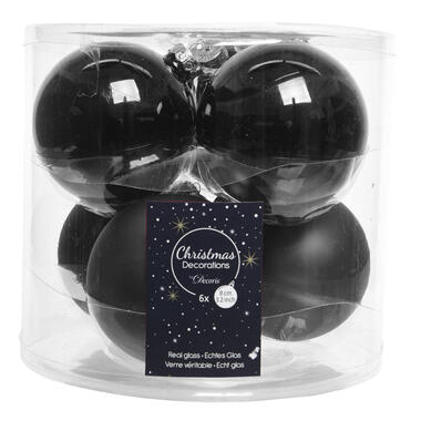 Decoris Kerstballen - 6 ST - zwart - glas - 8 cm product