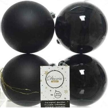 Decoris Kerstballen - 4 st - zwart - kunststof - mat en glans - 10 cm product