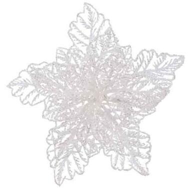 Kerstboomhanger - zilverkleurig - bloem - glitter - 23 cm product