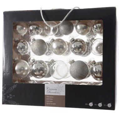 Decoris Kerstballen set - zilverkleurig - 42 stuks - glas - mix product