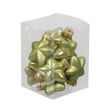 Othmar Decorations Kersthangers sterren - 12x st - salie groen - 4 cm - glas product