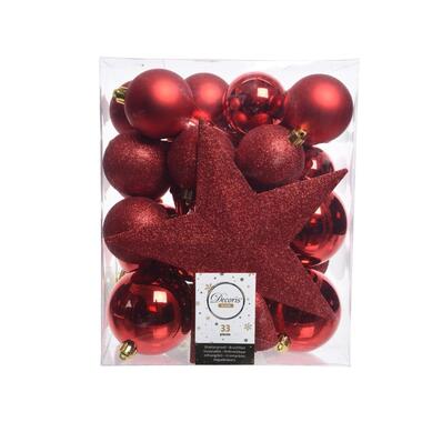 Decoris Kerstballen - 33 stuks - rood - mix - met piek - 5-6-8 cm product