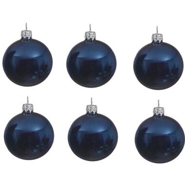 Decoris kerstballen - 6x - donkerblauw - D8 cm - glas product