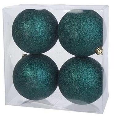 Cosy & Trendy Kerstballen - 4 stuks - patrol blauw - glitter - 10 cm product