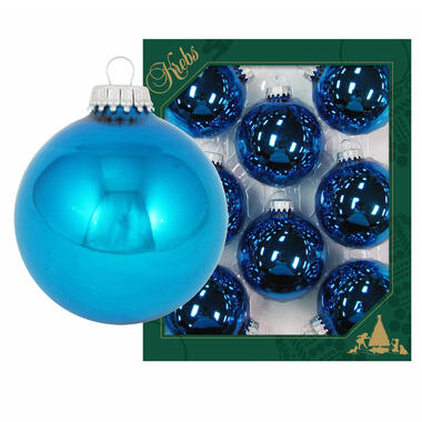 Krebs Kerstballen - 8 stuks - blauw - glas - 7 cm product