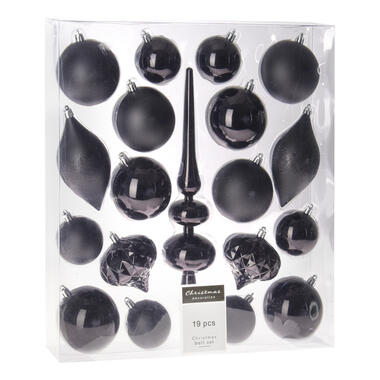 H&S Kerstballen met piek - 19st - kunststof - zwart - 6-8-13 cm product