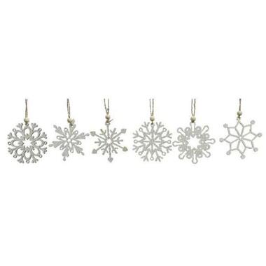 Kersthangers - 6 stuks - sneeuwvlokken - wit - hout - 6 cm product