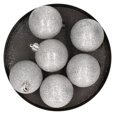 Cosy & Trendy Kerstballen - 6x st - zilver - glitters - 8 cm product