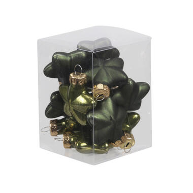 Bellatio decorations Kerstballen - 12x - olijfgroen - sterren - glas product