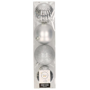 Decoris Kerstballen - 4 stuks - zilverkleurig - mix - 10 cm product