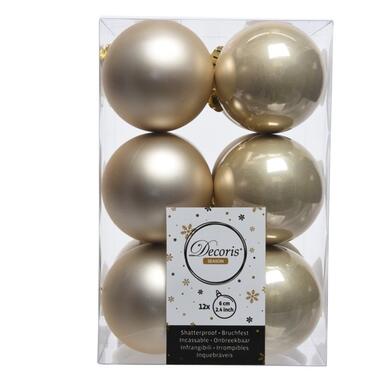 Decoris Kerstballen - licht parel - 12 stuks - mat en glans - 6 cm product