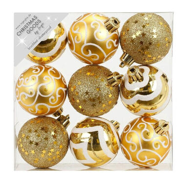 Inge Christmas Kerstballen - 9 stuks - goud - kunststof - 6 cm product