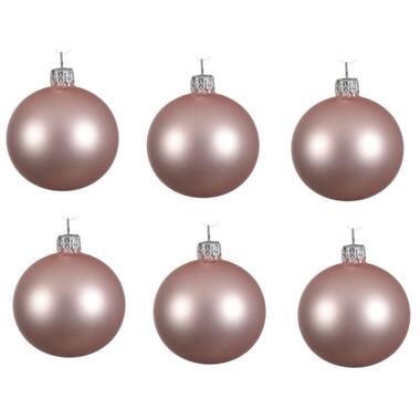 Decoris kerstballen - 6x - lichtroze - 8 cm - glas - mat product