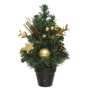 Everlands Kerstboom - kunst - mini - gouden versiering - 30 cm product