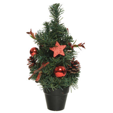 Everlands Kerstboom - kunst - mini - rode versiering - 30 cm product
