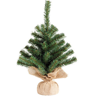 Everlands Mini kerstboom - groen - in jute zak - 45 cm product