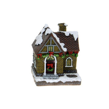 Bellatio decorations Kersthuisje - polystone - verlicht - 13 cm product