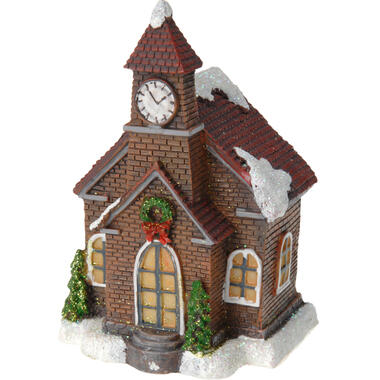 Bellatio decorations Kersthuisje - kerk - verlicht - 13 cm product