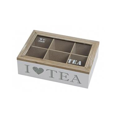 Theedoos - wit - 6-vaks - I love tea - 23 x 15 cm product
