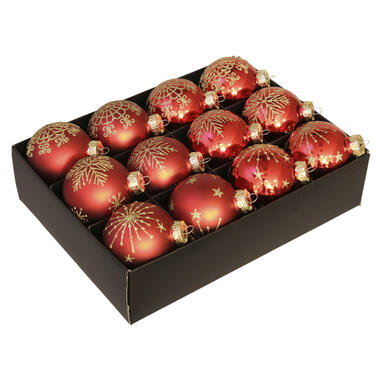 Othmar Decorations kerstballen - luxe - 12x - rood -7,5 cm -glas product