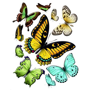 Sanders & Sanders muursticker - vlinders - geel, groen en blauw - 65 x 85 cm product