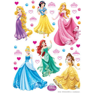Disney muursticker - prinsessen - blauw, geel, roze en paars - 65 x 85 cm product