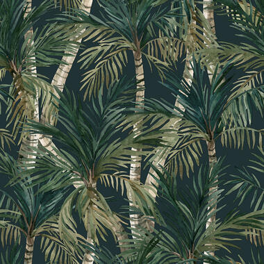 Dutch Wallcoverings - Eden palmbomen zwart/groen - 0,53x10,05m product