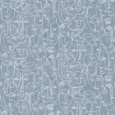 Dutch Wallcoverings - Arty Faces blauw/wit - 0,53x10,05m product