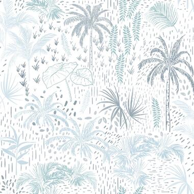 Dutch Wallcoverings - Arty Palm trees wit/blauw - 0,53x10,05m product