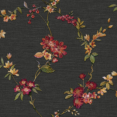 Dutch Wallcoverings - Fabric Touch flower black - 0,53x10,05m product