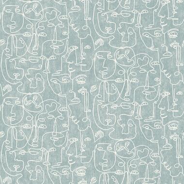 Dutch Wallcoverings - Arty Faces blauwgroen/wit - 0,53x10,05m product